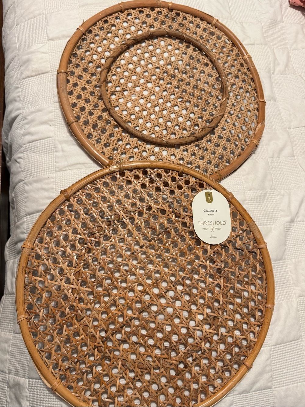 Threshold Round Woven Rattan Charger Plates - Natural Tan set of 2 NWT